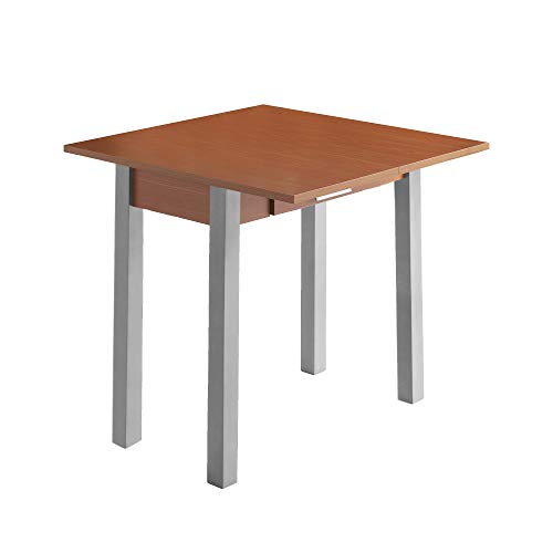 Mesa de Cocina - Modelo HENA Metal - Color Cerezo/Plata - Material MDF/Metal - Medidas 80 x 40/80 x 76 cm
