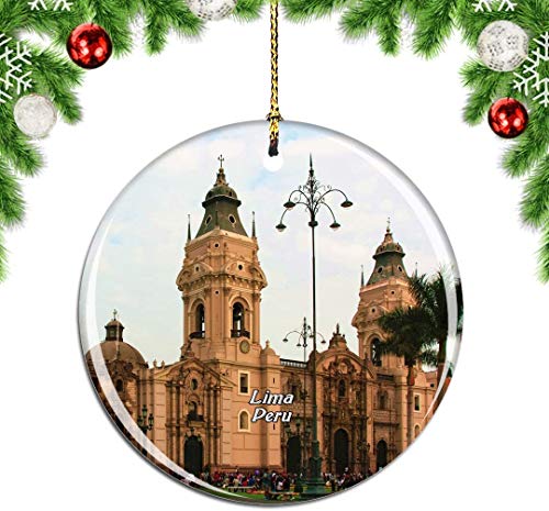 Mesllings Centro Histórico Lima Perú Árbol de Navidad Adorno Colgante Decoración Colgante Decoración Viaje Ciudad Recuerdo Colección de Porcelana Doble Cara 7.6 cm
