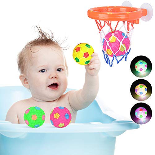MMTX Juguetes de Baño para Bebés con 3 Pelotas LED Flotante de Agua para Bañera Hoop Luz Parpadeo Jueguete Regalo para Niños Ducha Baño Piscina para 1 2 3 4 5 Años Bebé Niño Pequeño