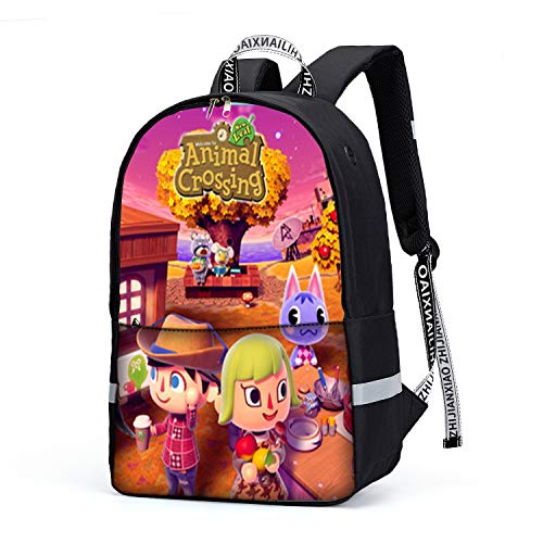 Mochila de viaje Animal Crossing: New Horizons para hombre, mochila escolar, mochila para ordenador portátil para niños y niñas de 14 pulgadas, unisex, ligera, 21 l