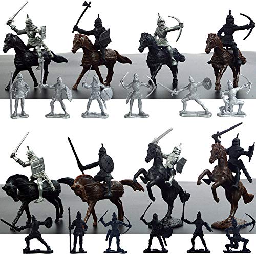 Modelo de soldado militar estático, Mini soldados medievales modelo de juguete para niños (12 soldados + 8 caballos + 8 caballeros) (modelo de soldado antiguo)