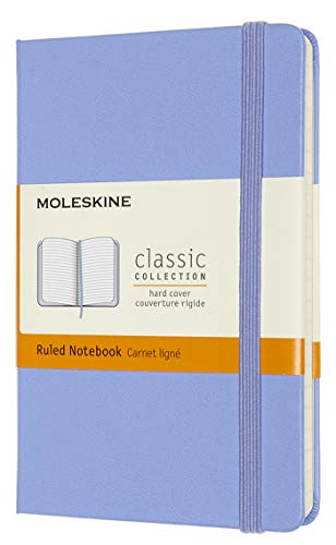 Moleskine - Cuaderno Clásico con Hojas de Rayas, Tapa Dura y Cierre con Goma Elástica, Tamaño de Bolsillo 9 x 14 cm, Color Azul Hortensia, 192 páginas