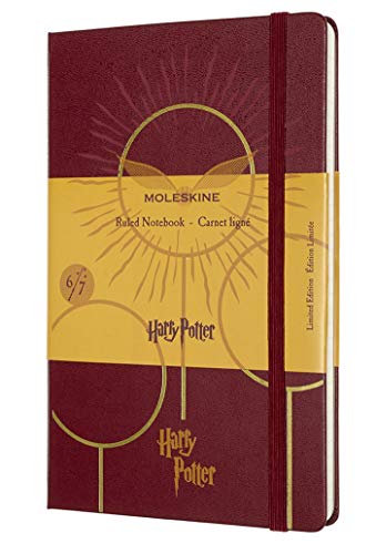 Moleskine - Cuaderno Edición Limitada Harry Potter, Cuaderno con Hojas de Rayas, Diseño del Quidditch 6/7, Tapa Dura con Dibujos y Detalles Temáticos, Tamaño Grande 13 x 21 cm, Color Rojo, 240 páginas