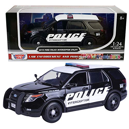 Motormax 2015 Ford Interceptor Police Car Black/White 1/24 Diecast Model Car by