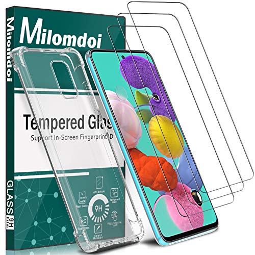 MPHUZO Funda para Samsung Galaxy A51 + [3 Pack] Cristal Templado Protector de Pantalla, Silicona Transparente TPU Carcasa para Samsung Galaxy A51