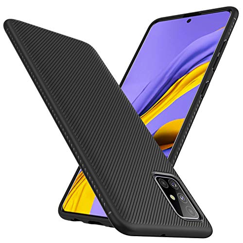 N/K Funda para Samsung Galaxy A51(4G), Ultra Fina Carcasa TPU Silicona [Antideslizante] [Anti-Golpes] [Resistente Arañazos ] [Fibra de Carbono Patrón Oblicuo] - Negro