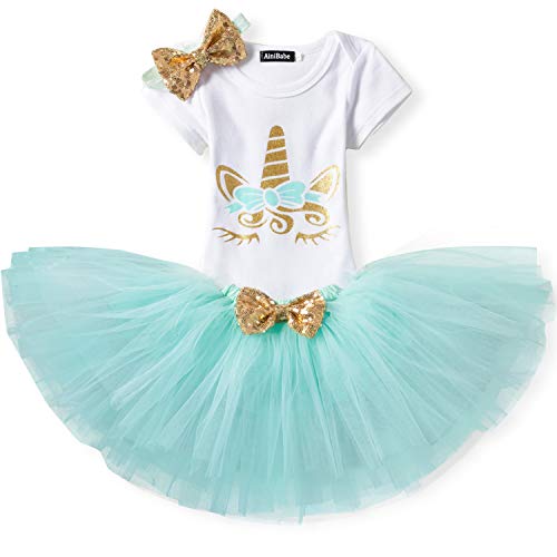 NNJXD - Pelele con tutú para recién nacido, diseño de corona, 3 piezas, traje de flores, falda y diadema A-verde 11- 18 Meses