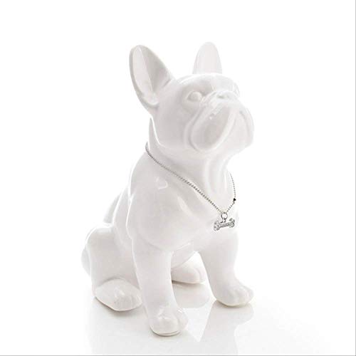 NOBRAND Bulldog francés Perro de cerámica Adorno para Mascotas Manualidades Porcelana Figuras de Animales Regalos 16X10X18Cm Blanco