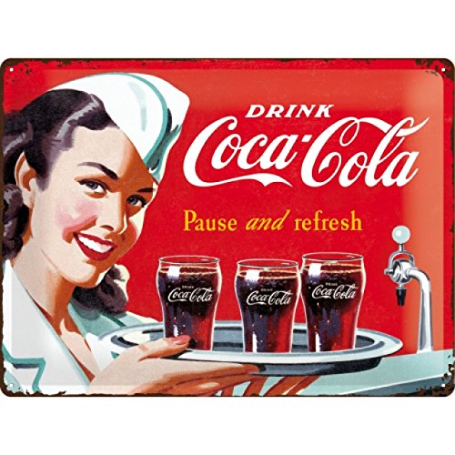 Nostalgic-Art Coca Cola Waitress Placa Decorativa, Metal, Rojo, 30 x 40 cm