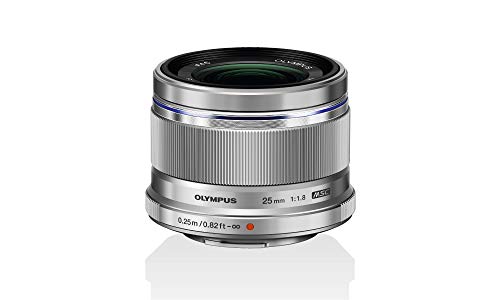 Objetivo Olympus M.Zuiko Digital 25 mm F1.8, longitud focal fija rápida, apto para todas las cámaras MFT (modelos Olympus OM-D & PEN, serie G de Panasonic), plata