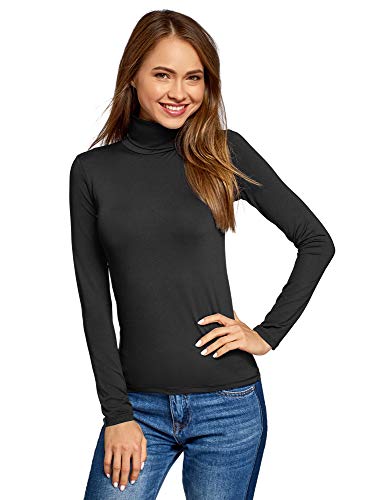 oodji Ultra Mujer Suéter de Cuello Alto Básico Ajustado, Negro, ES 36 / XS