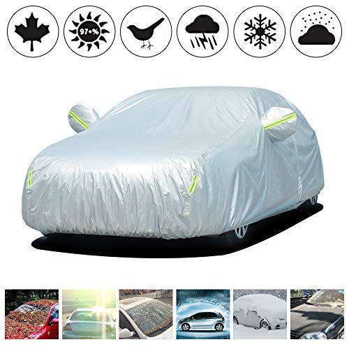 Oxford Cloth Car Cover Custom Made For Volkswagen Beetle Sun Protection with Night Reflective Waterproof Windproof Dustproof Snow Leaves Scratch Resistant Size:3M(450x175x150mm) Silver