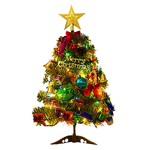 Pequeño árbol de Navidad,50cm Árbol Artificial de Navidad con luz led para decoración de Escritorio de Oficina en casa Juego de miniárboles de Navidad Árbol de Navidad Artificial Pino con Adornos