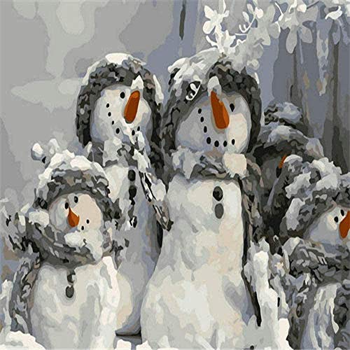Pintar por números Muñeco de nieve para adultos y niños con 3 pinceles de pigmento acrílico para decoración del hogar y regalos de arte de pared 16 x 20 pulgadas （Sin marco