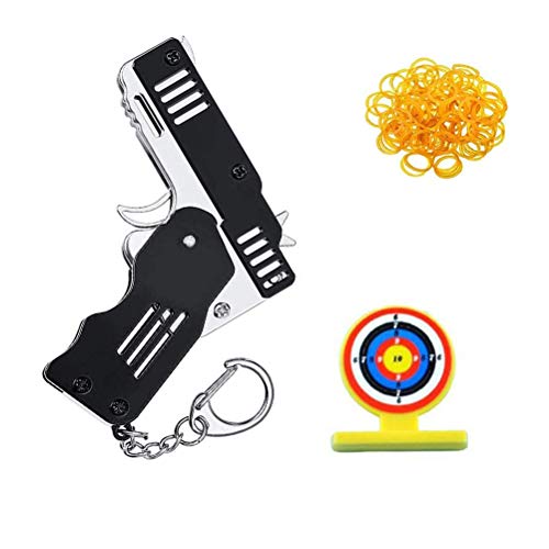 Pistolas de juguete para niños, Mini pistola de goma plegable de juguete, Clásico plegable de 6 ráfagas con llavero para el juego de tiro Actividades al aire libre para adultos y niños