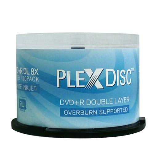 PlexDisc DVD+R DL, 50 Discs, 8X, 8,7GB, Double-Layer, Inkjet, Blanco