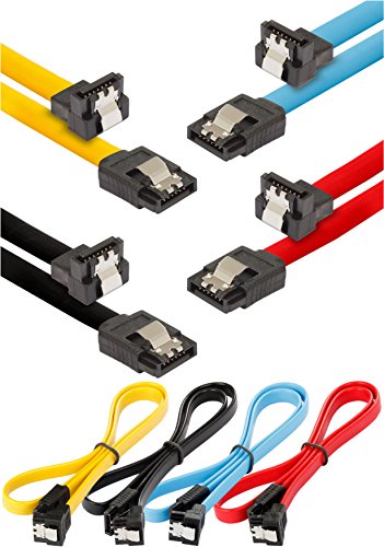 Poppstar - 4X Sata 3 HDD Cable de Datos SSD (0.5 m, Enchufe Recto a 90 ° en ángulo) (hasta 6 Gbit/s), Disco Duro Cable sata, Placa Base, Negro, Amarillo, Rojo, Azul
