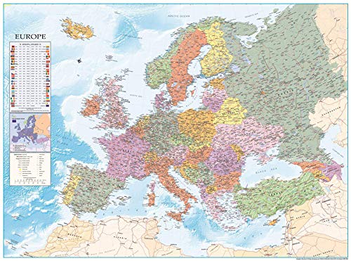 Póster XXL Mapa de Europa con Banderas y Leyenda (135cm x 100cm) + 1 Póster con Motivo de Paraiso Playero