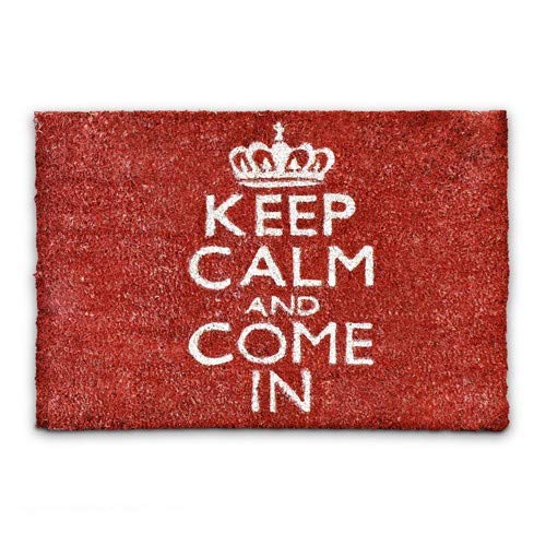 Relaxdays – Felpudo Keep Calm and Come In para la Entrada de su hogar Hecho de Fibras de Coco y PVC con Medidas 40 x 60 cm Antideslizante Elemento Decorativo, Color Rojo