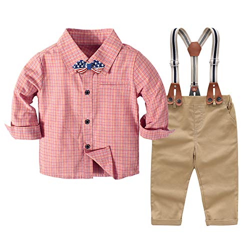 Ropa de Bebé NiñO 9-12 Meses Traje de TartáN Conjunto de Ropa de Fiesta de CumpleañOs para NiñOs Camisas y Pantalones Rosados Lindos para NiñOs PequeñOs