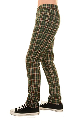 Run & Fly Hombre Años 60 Vintage Retro Mod Cuadros Tartán Verde Ajustado Ajuste Pantalones - Verde, 30 Long