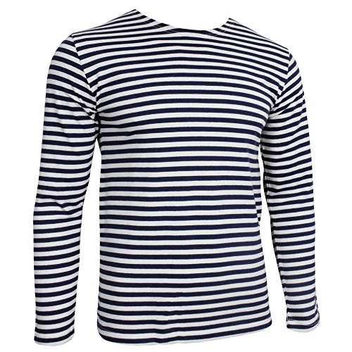 Ruso azul marino Telnyashka Camiseta de mangas largas diseño a rayas azul marino Navy Blue and White Horizontal Stripes Large
