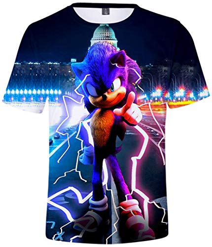 Silver Basic Camiseta Deportiva para Niños 3D Inspirada en la Popular Película y Videojuego Sonic The Hedgehog Summer T-Shirt Sonic Cosplay tee Top M,754Sonic púrpura-3