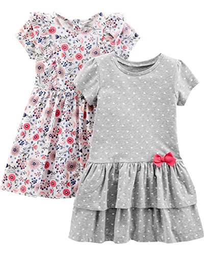 Simple Joys by Carter's Conjunto de 2 vestidos de manga corta y sin mangas para bebés y niñas ,Gray Dot/Floral ,US 3T (EU 98–104)