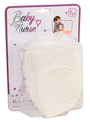Smoby - Baby Nurse Pack 4 pañales para muñecos bebé, hasta 50 cm (Smoby 220339)