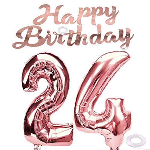 SNOWZAN Globo gigante de 24 cumpleaños en oro rosa para niña, número 24, globos de helio con número 24, globos con de 24 años, XXL, guirnalda de 32 pulgadas, número gigante 24, para fiesta