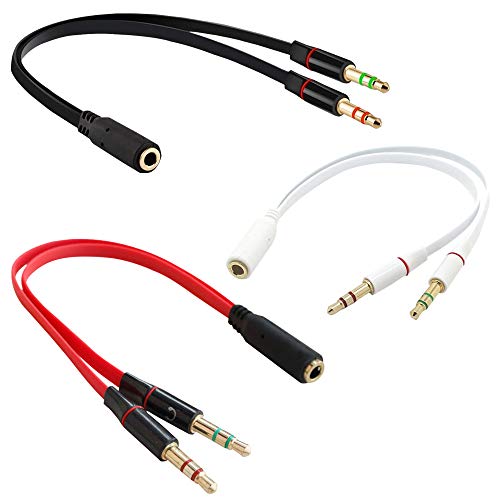 Sourceton - Cable divisor para auriculares, para PC y ordenador portátil antiguo (3 unidades, cable plano de 3,5 mm, de hembra a 2 machos)