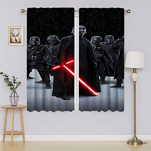 Star Wars Kylo Ren - Cortinas opacas con bolsillo para barra, aislamiento térmico para oscurecer la habitación, cortinas para ventanas de dormitorio, 163 x 1177 cm
