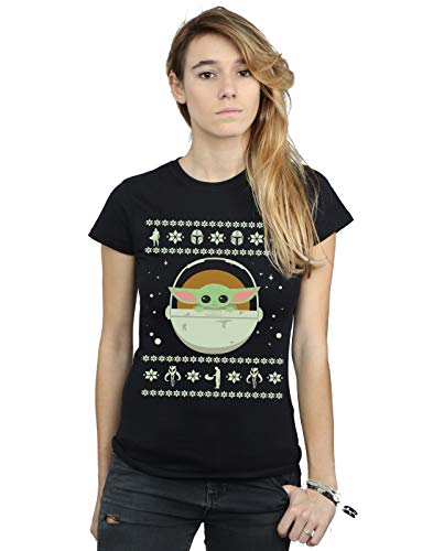 Star Wars Mujer The Mandalorian The Child Christmas Camiseta Negro Small