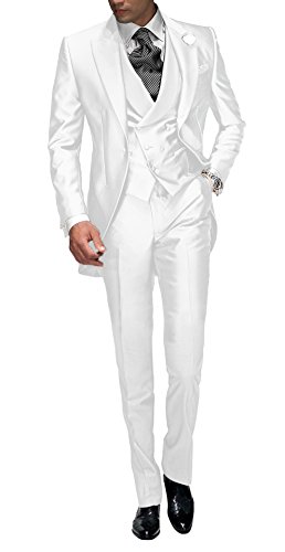 Suit Me Tailored - Traje para hombre de 3 piezas para bodas, fiestas, eventos, con chaleco y pantalones Blanco M