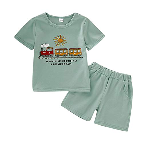 sunnymi Baby Kinder Kleidung Conjunto de camiseta y pantalones cortos fijos, 2 piezas, para niños y niñas, diseño de dibujos animados verde 6- 12 Meses