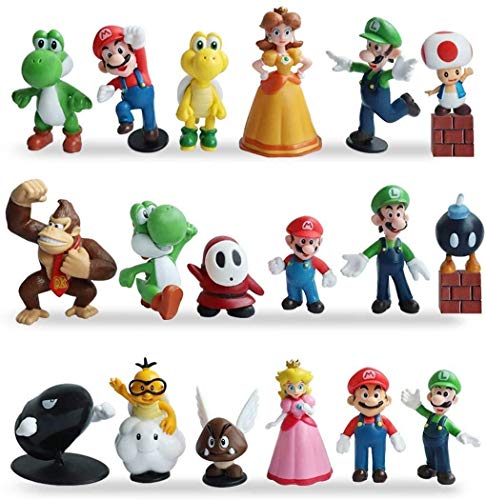 Super Mario Mini juego de figuras, decoración para tartas, suministros para fiestas, figuras para magdalenas, suministros para decoración de tartas, decoración para tartas, 18 piezas