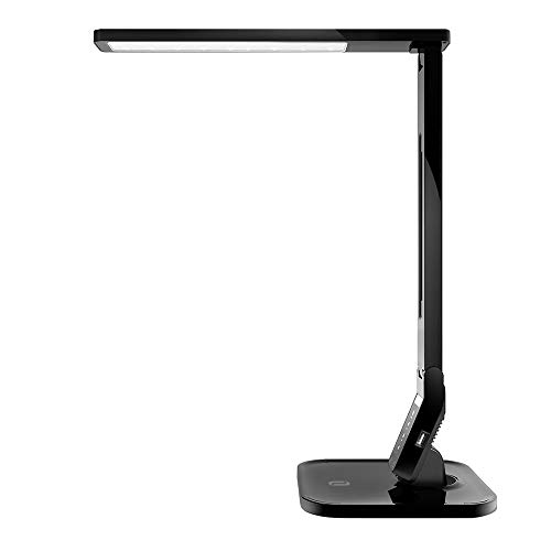 TaoTronics - Lámpara de escritorio LED, lámpara de mesa de 14 W, 5 niveles regulables, 4 modos, panel de control sensible, puerto de carga USB para iPhone, iPad, Smartphone, Tablet Android, negro