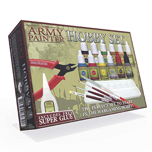 The Army Painter ? | Hobby Set 2019, 12 ml ? | 12 Pinturas Acrílicas | 3 Pinceles Hobby | Accesorios y Pegamento | Wargames | Juegos de Mesa | Pintura de Figuras Miniatura
