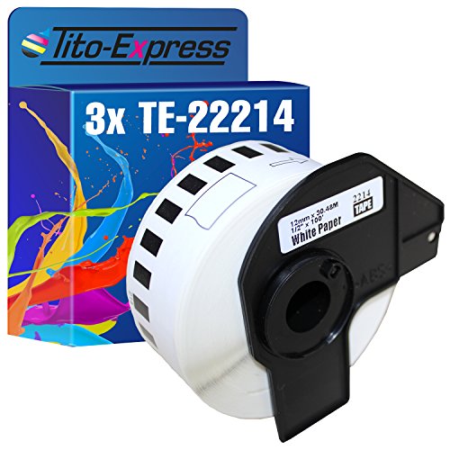 Tito-Express Platinum Serie 3x Rollo de etiquetas compatibles con Brother P-Touch DK-22214 12mm x 30.48m | para Brother P-Touch QL-700 QL-710 WSP QL-720 QL-800 QL-810 W QL-820 NW NWB