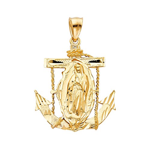 Top Gold & Diamond Jewelry Colgante de Oro Amarillo de 14 Quilates con Forma de Guitarra Religiosa de 35 mm de Altura y 32 mm de Ancho