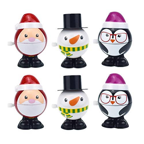 Toyvian Juego de 6 figuras de muñeco de nieve, pingüino, Papá Noel, figuras decorativas navideñas, mecanismo de movimiento, juguete para niños