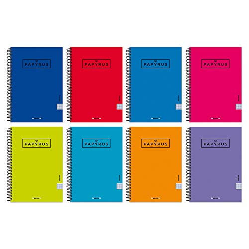 Unipapel 98443095. Pack de 5 Cuadernos con Espiral y Tapa Dura, Liso, Papyrus 04 - Uniclasic, 80 Hojas, 90 Gramos, Surtido Colores Aleatorios