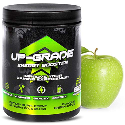 UP-GRADE - Gaming Booster , Energy Drink Pulver - Polvo de Cafeína para una Mayor Concentración en los E-Sports - 600 g 60 Porciones (Green Apple)