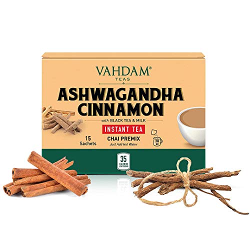 VAHDAM, Chai Latte de Canela y Ashwagandha - 15 Bolsitas individuales | Mejora el Sueño y Ayuda a Aliviar el Estrés | Rico en Antioxidantes