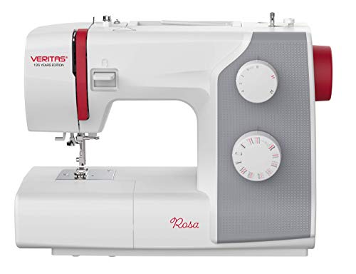 VERITAS Máquina de coser rosa – 4 niveles de programa de ojales, 23 programas de puntada, para tejidos sólidos, incluye accesorios – 125 años de edición aniversario