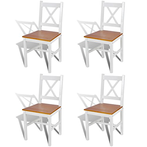 vidaXL 4 sillas de Comedor Hechas de Madera de Pino, Colores Blanco y Natural