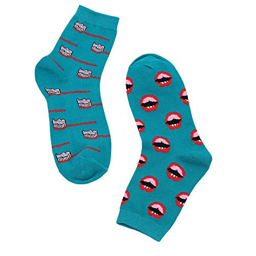 VJGOAL Moda casual femenina Mantenga los labios y el cepillo de dientes rojos creativos imprima Skateboard Sock Warm Cómodos calcetines de algodón(Un tamaño,Verde)