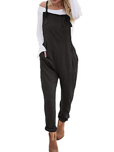 VONDA Women's Strappy Jumpsuits Overalls Casual Harem Wide Leg Dungarees Rompers B-Negro 4XL
