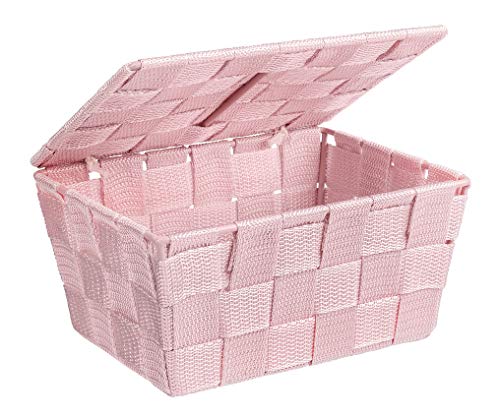 WENKO Cesta para el baño Adria con tapa rosa - cesta para el baño con tapa, Polipropileno, 19 x 10 x 14 cm, Rosa