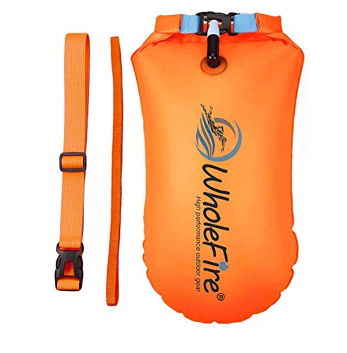 WholeFire Boya de 20 l con bolsa seca, para triatlón, impermeable, hinchable, de alta visibilidad para deportes acuáticos, flotadores de aguas abiertas, triatletas, esnórquel